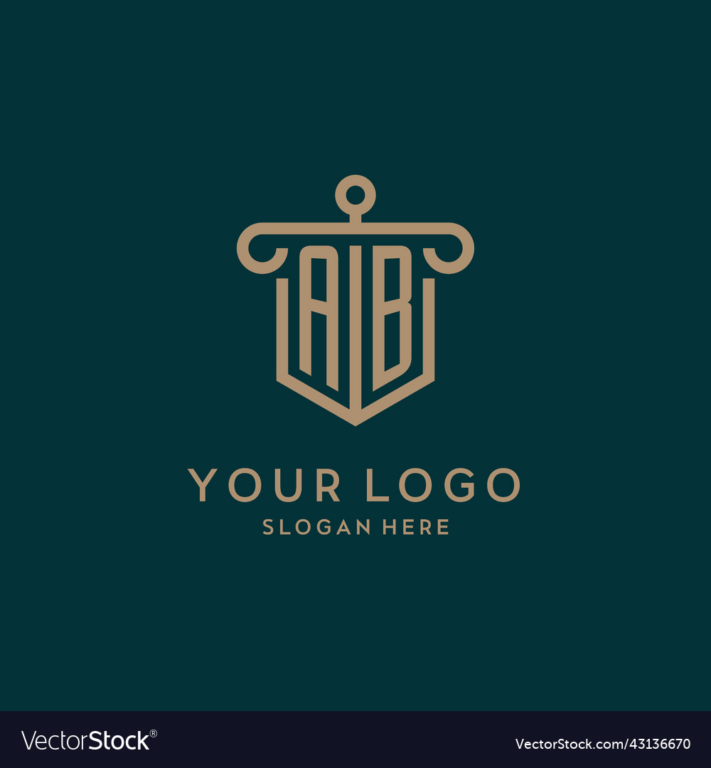 Ab monogram initial logo design with shield