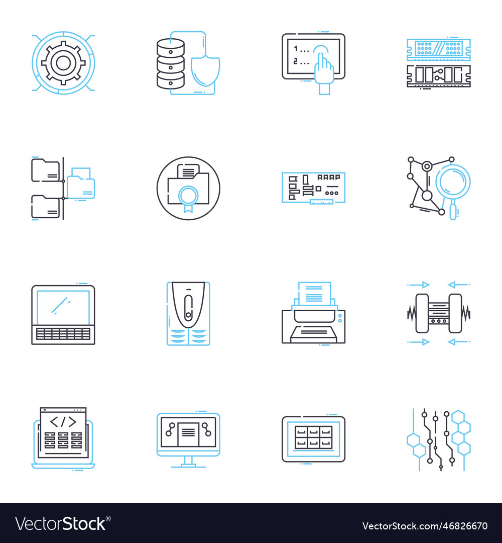 Big data linear icons set analytics algorithms