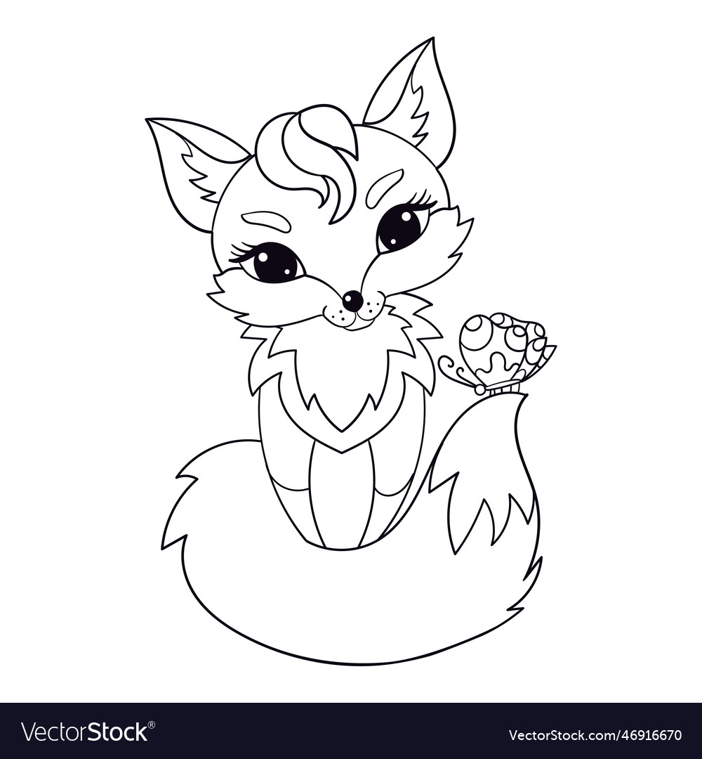 Cute fox with a butterfly