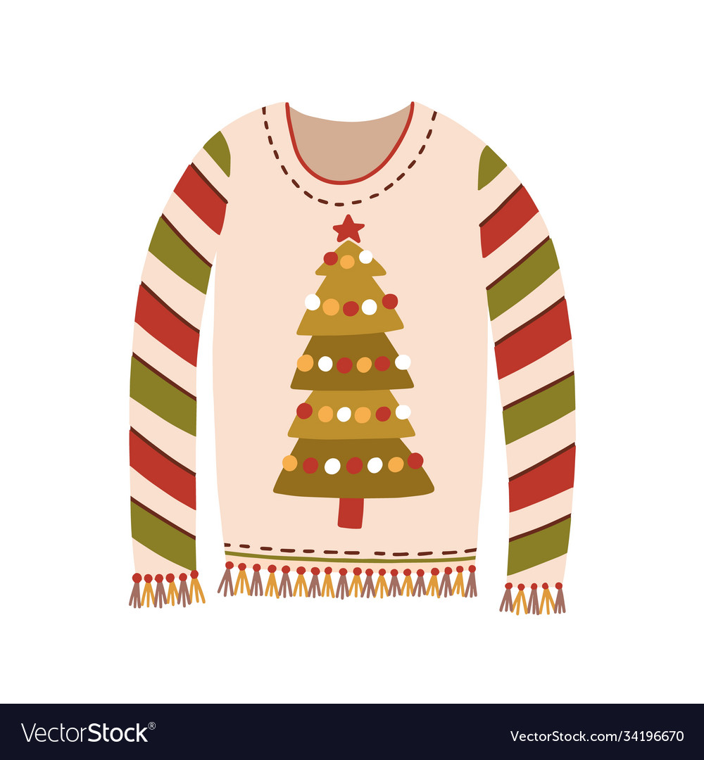 Cute sweater with christmas tree and fringe Vector Image