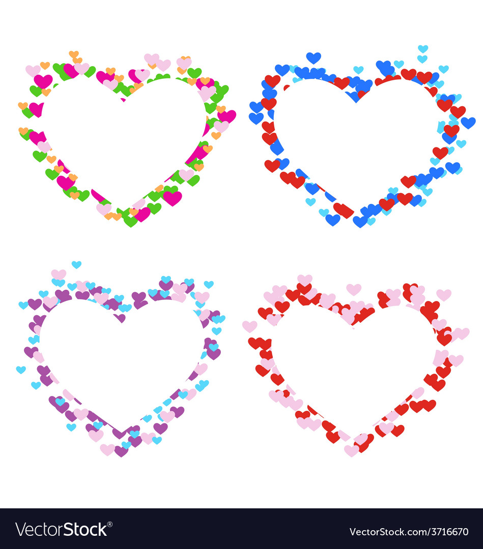 four multicolored frames with hearts isolated on picture frames with hearts