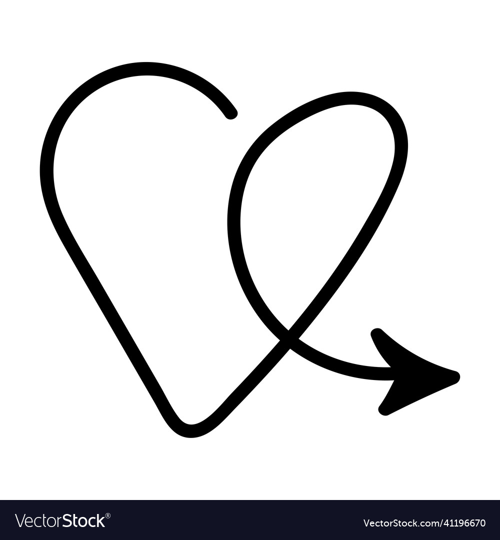 Linear doodle arrow with heart love pointer