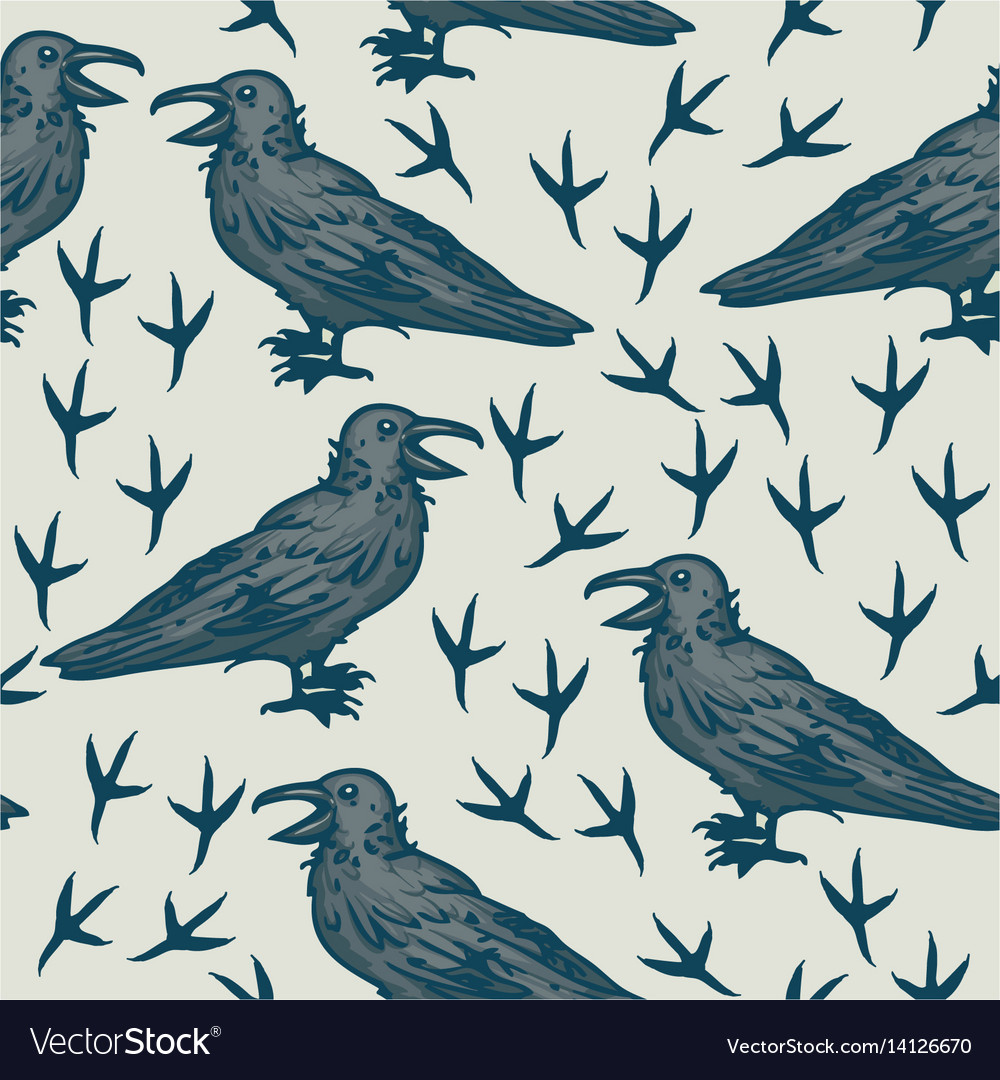 Seamless pattern with black crows