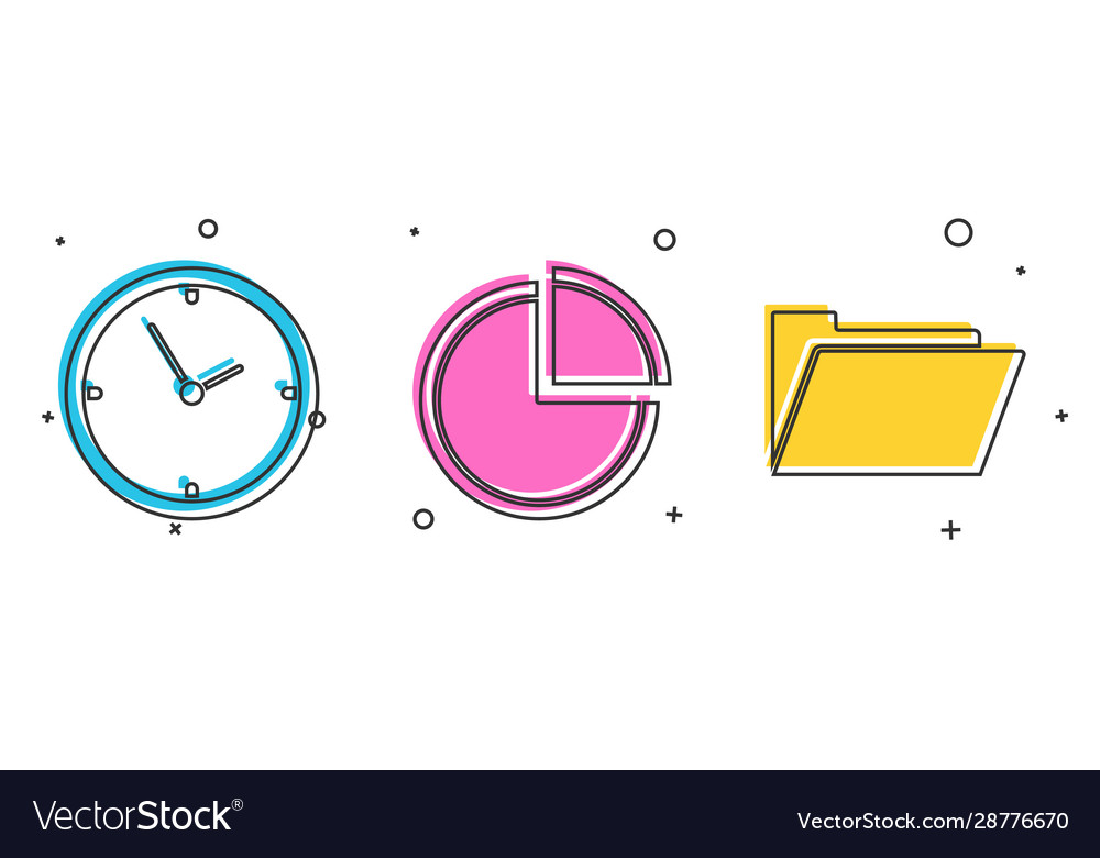 Set clock pie chart infographic and document vector image Set clock pie chart infographic and document