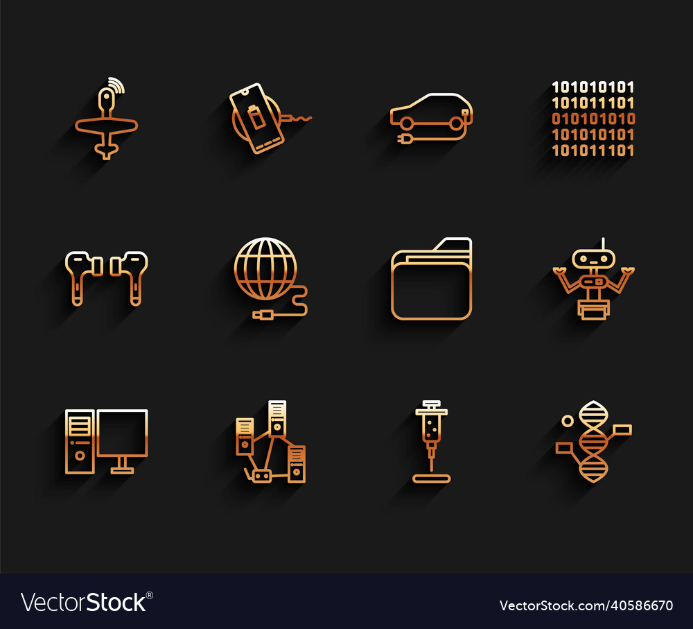 Set line computer monitor network uav drone vector image Set line computer monitor network uav drone