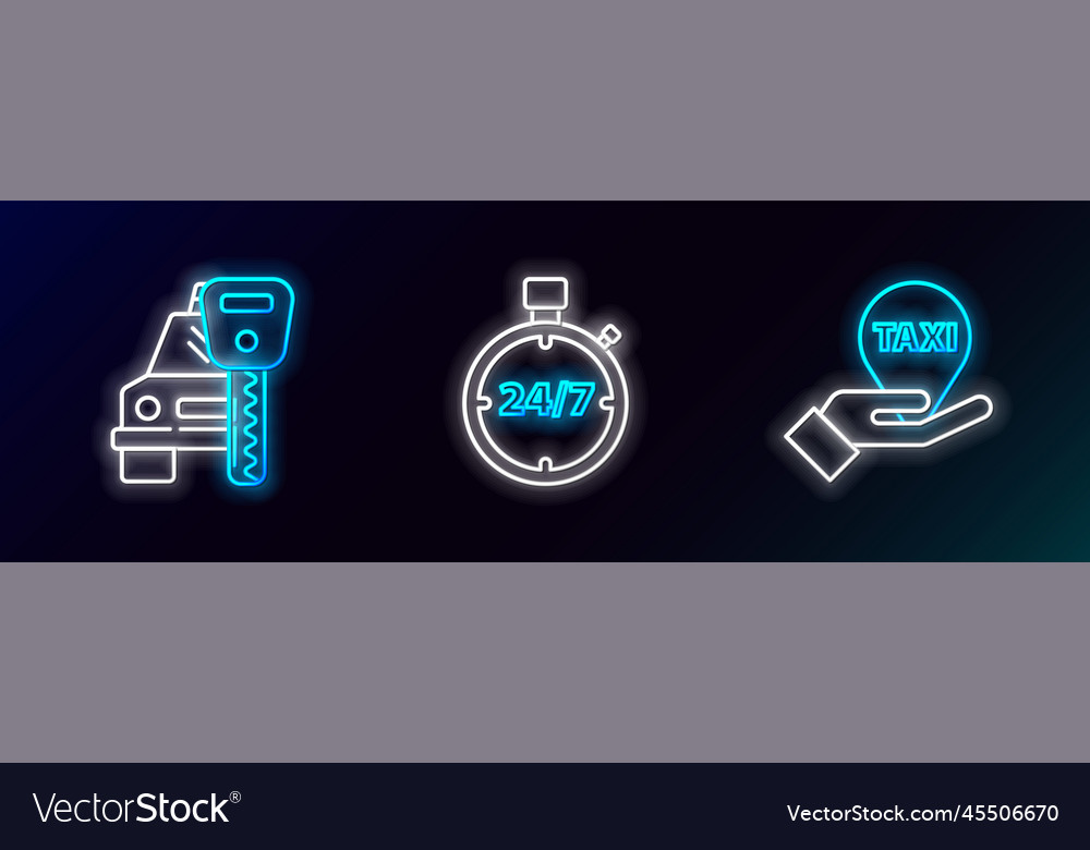 Set line hand on map pointer with taxi car rental vector image Set line hand on map pointer with taxi car rental