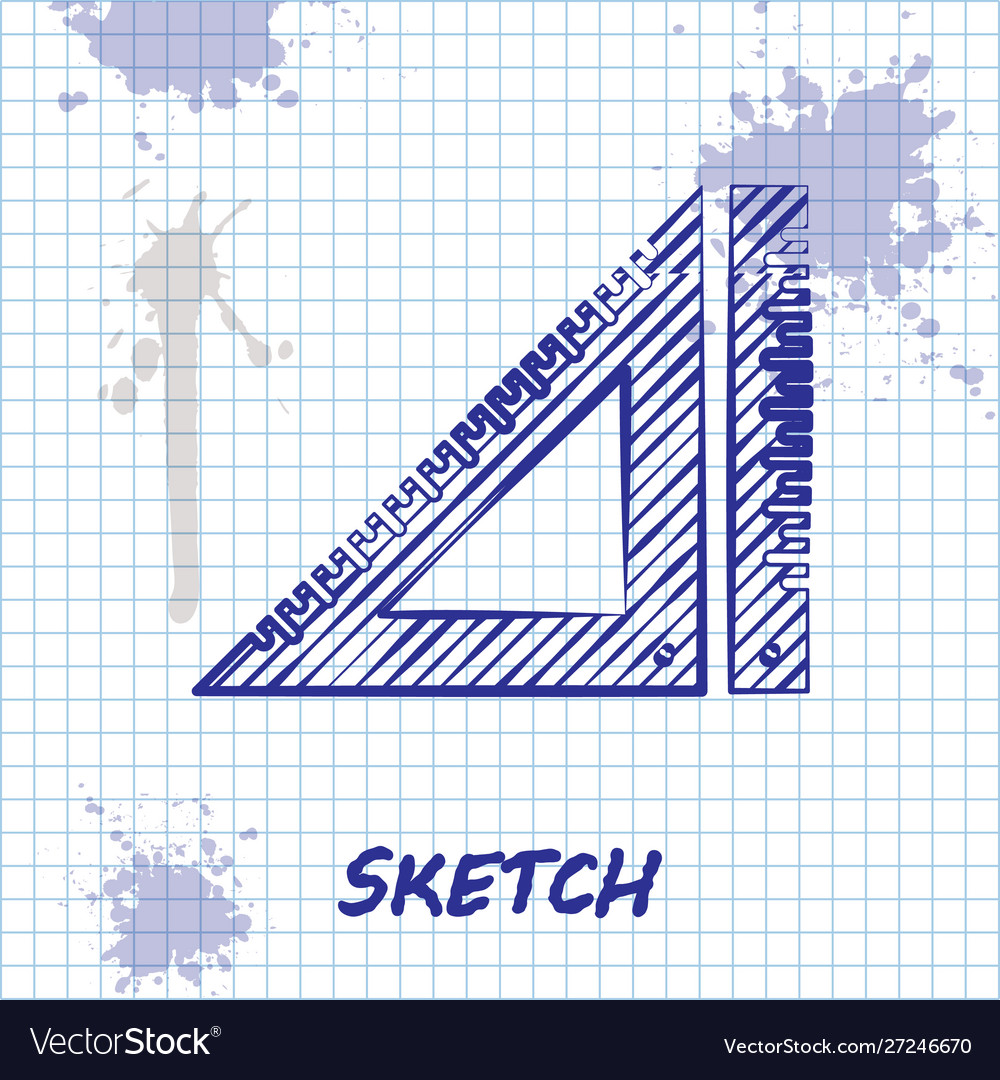 Sketch line triangular ruler icon isolated vector image Sketch line triangular ruler icon isolated