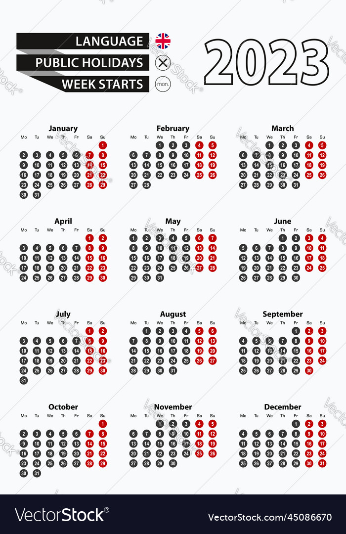 Template calendar 2023 with number in circles Vector Image Template calendar 2023 with number in circles