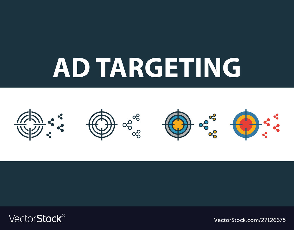 Ad targeting icon set four simple symbols vector image Ad targeting icon set four simple symbols
