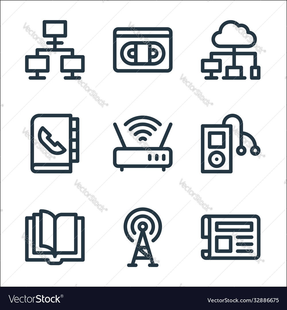 Communication and media line icons linear set vector image Communication and media line icons linear set