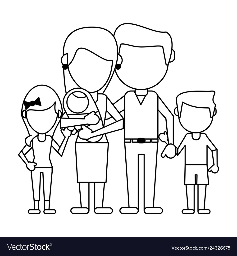 Family avatar faceless cartoon in black and white Vector Image