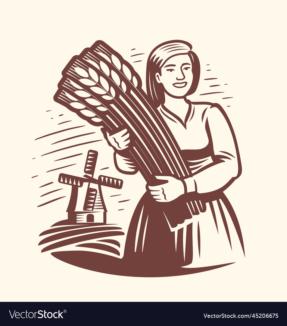 Girl or young woman farmer wheat field mill Vector Image