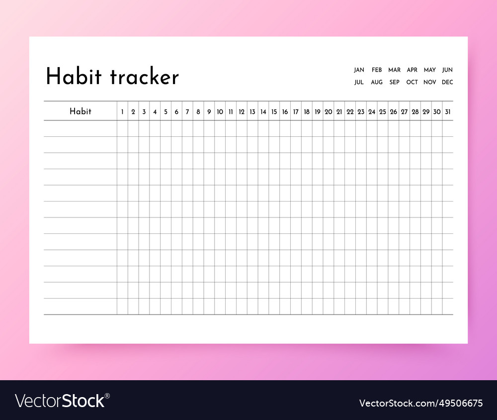 Habit tracker layout diary template Royalty Free Vector