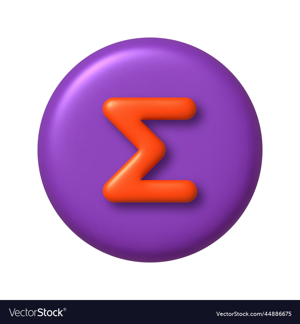 Math 3d icon orange sum sign on purple round Vector Image