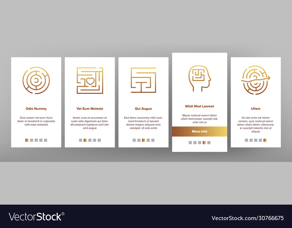 Maze puzzle different onboarding icons set