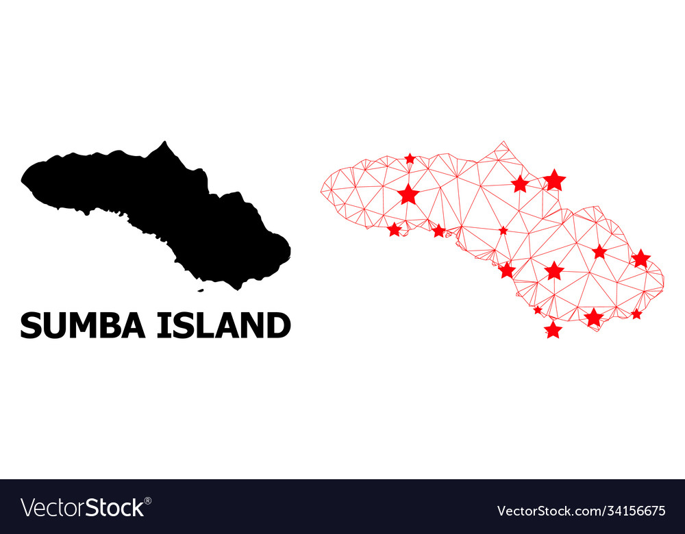 Mesh polygonal map sumba island with red stars vector image Mesh polygonal map sumba island with red stars