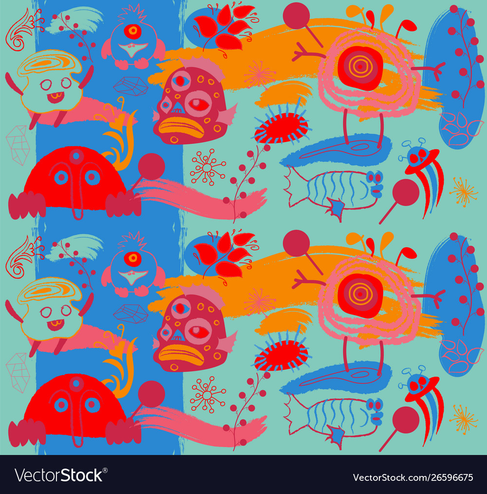 Monsters pattern flat color design
