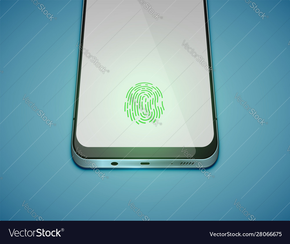 Realistic smartpgone with green fingerprint vector image Realistic smartpgone with green fingerprint