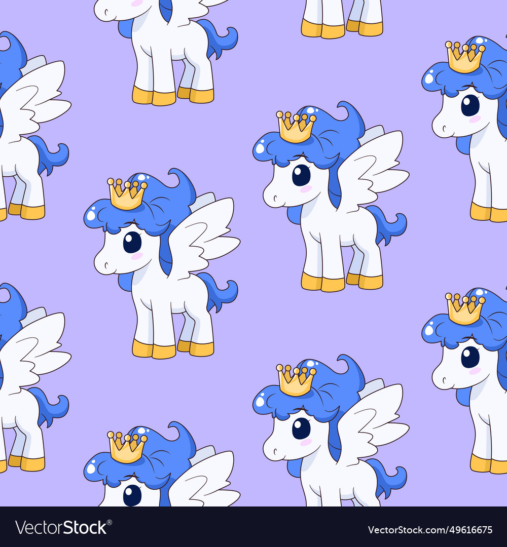 Seamless pattern with pony and crown tile vector image Seamless pattern with pony and crown tile
