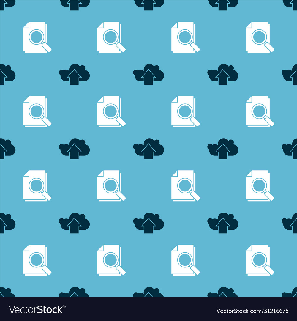 Set cloud upload and document with search vector image Set cloud upload and document with search