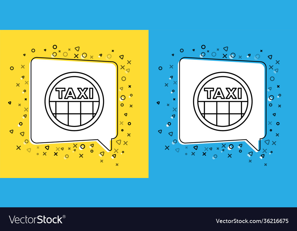 Set line taxi car roof icon isolated on yellow