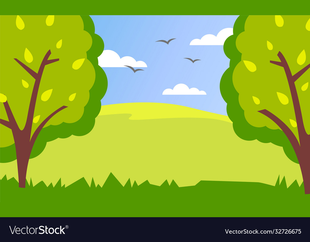 Spring or summer green cartoon country landscape