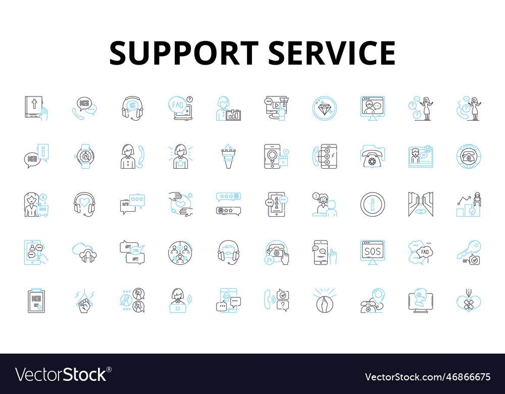 Support service linear icons set assistance help vector image Support service linear icons set assistance help