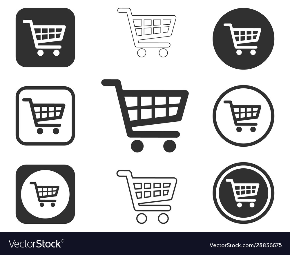 Web store shopping cart icon shape button set