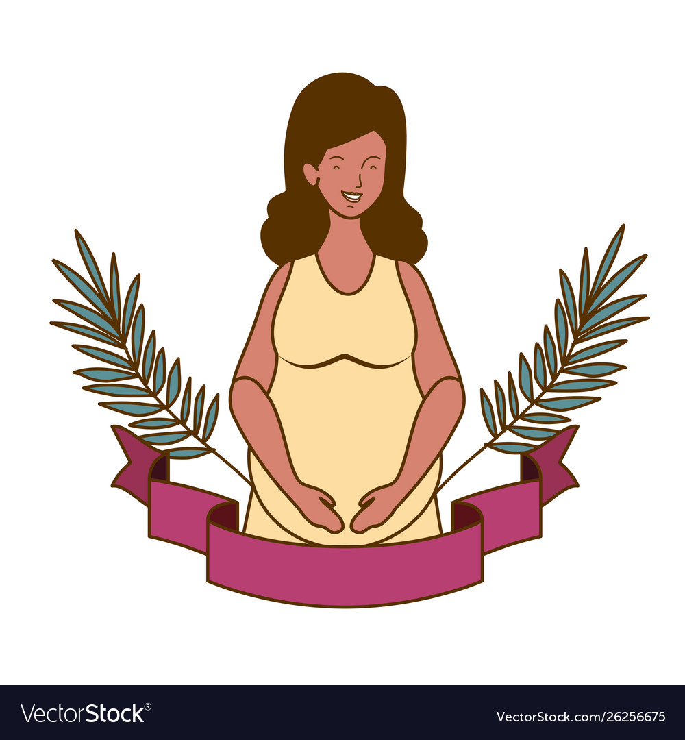 Woman pregnant with decorative ribbon