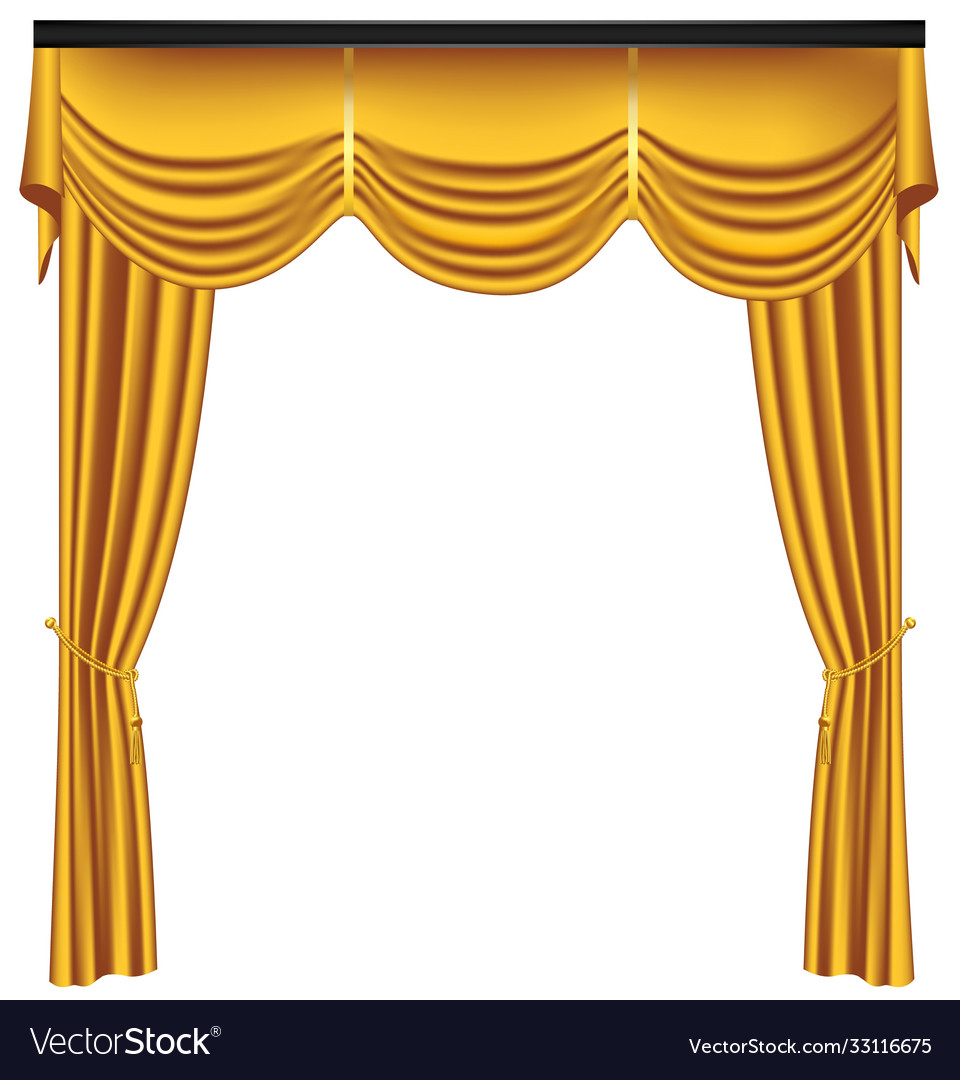 Yellow luxury curtains and draperies on white Vector Image