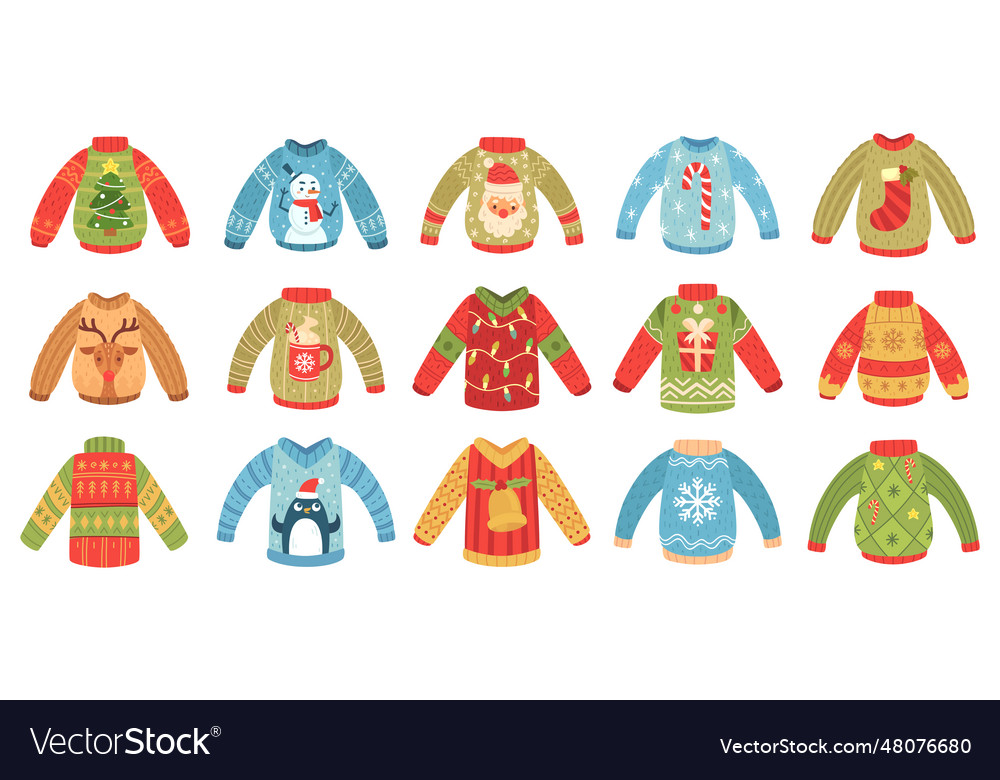 Cartoon christmas ugly sweaters xmas holidays Vector Image