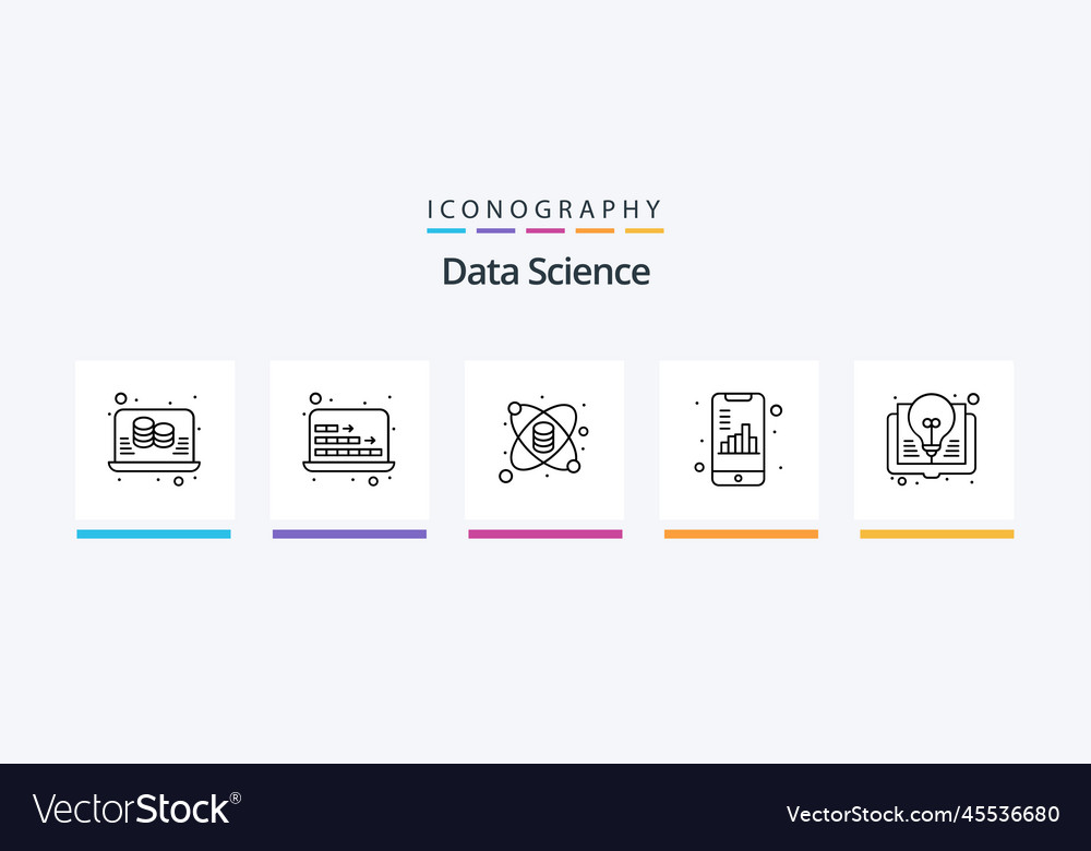 Data science line 5 icon pack including document