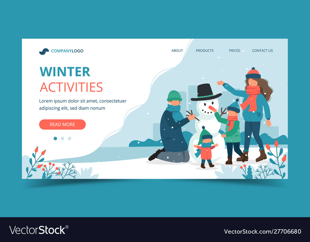 Family making a snowman in winter landing page Vector Image