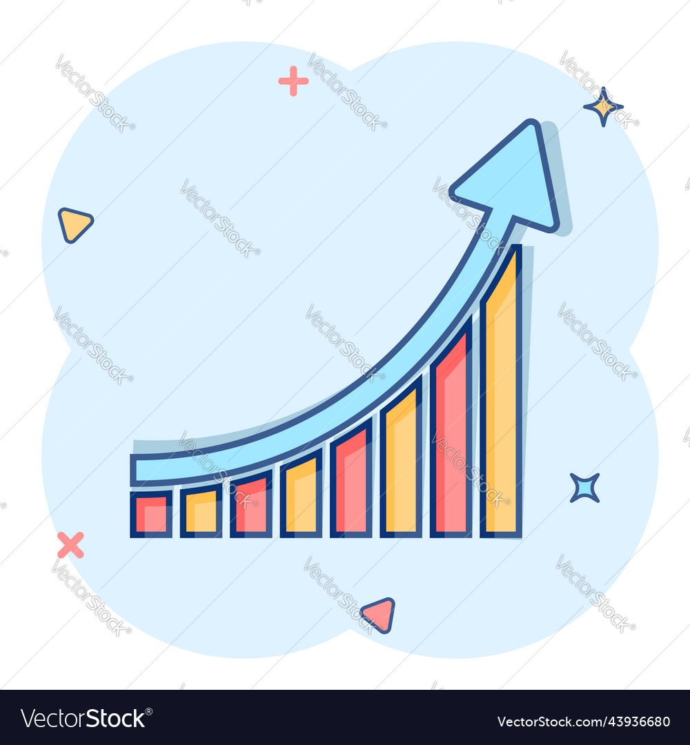 Growing bar graph icon in comic style increase