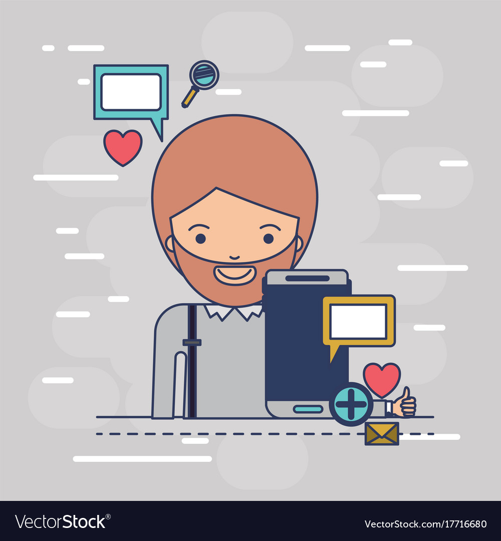 Man half body with multimedia application icons