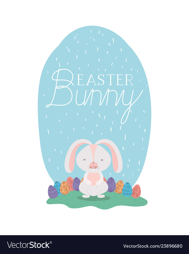 Rabbit with easter eggs painted and font