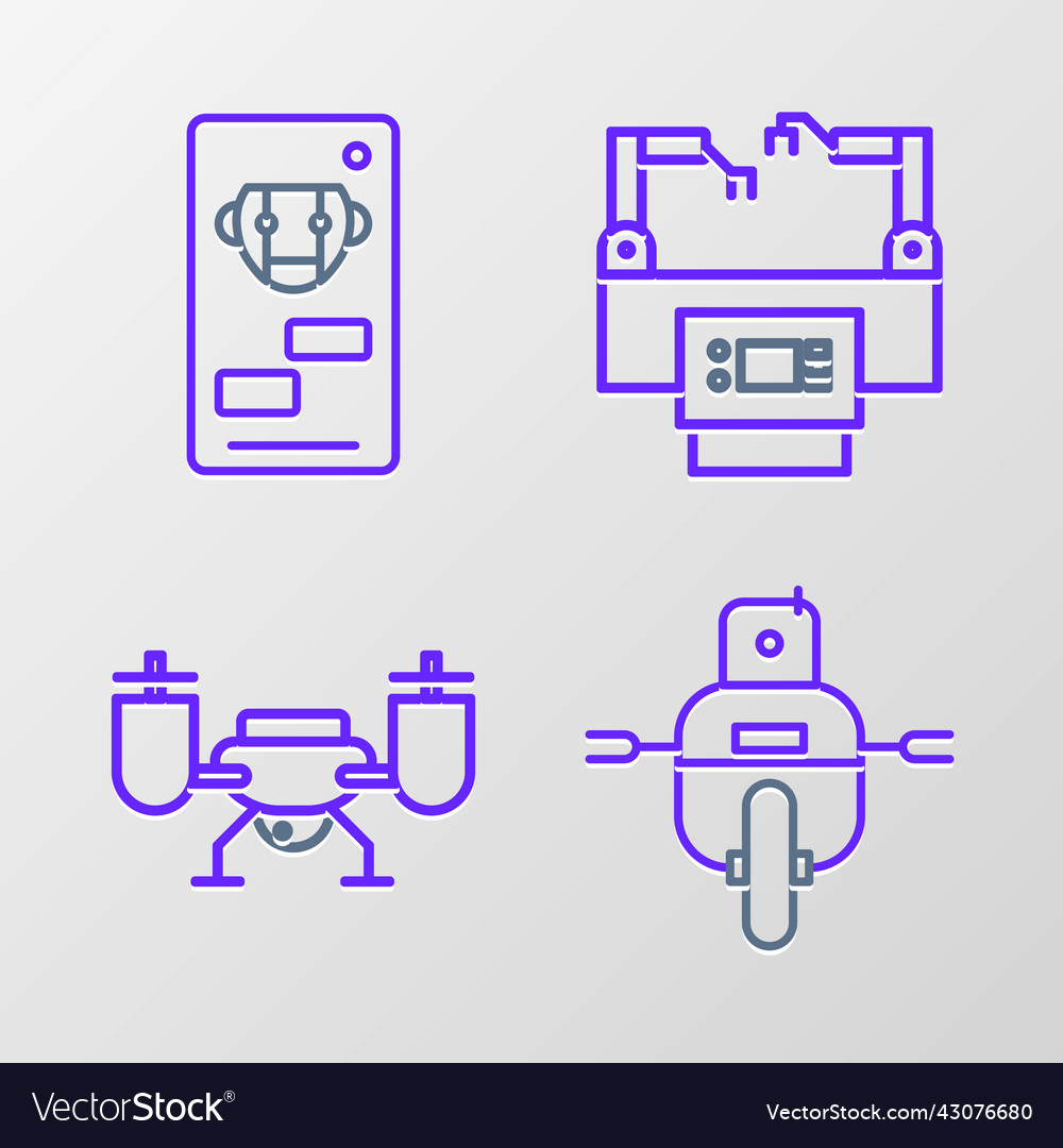 Set line robot drone flying with action camera vector image Set line robot drone flying with action camera