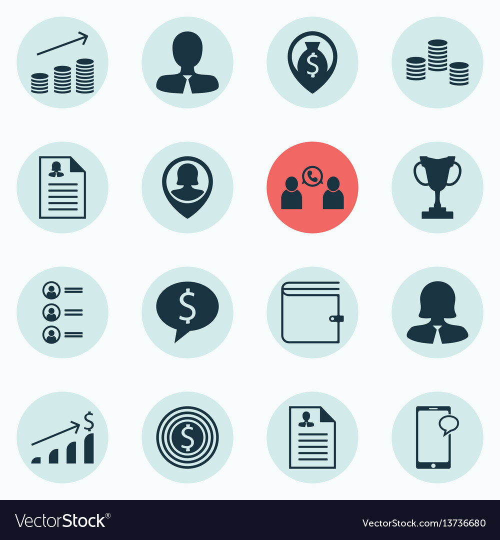 Set of 16 management icons includes curriculum