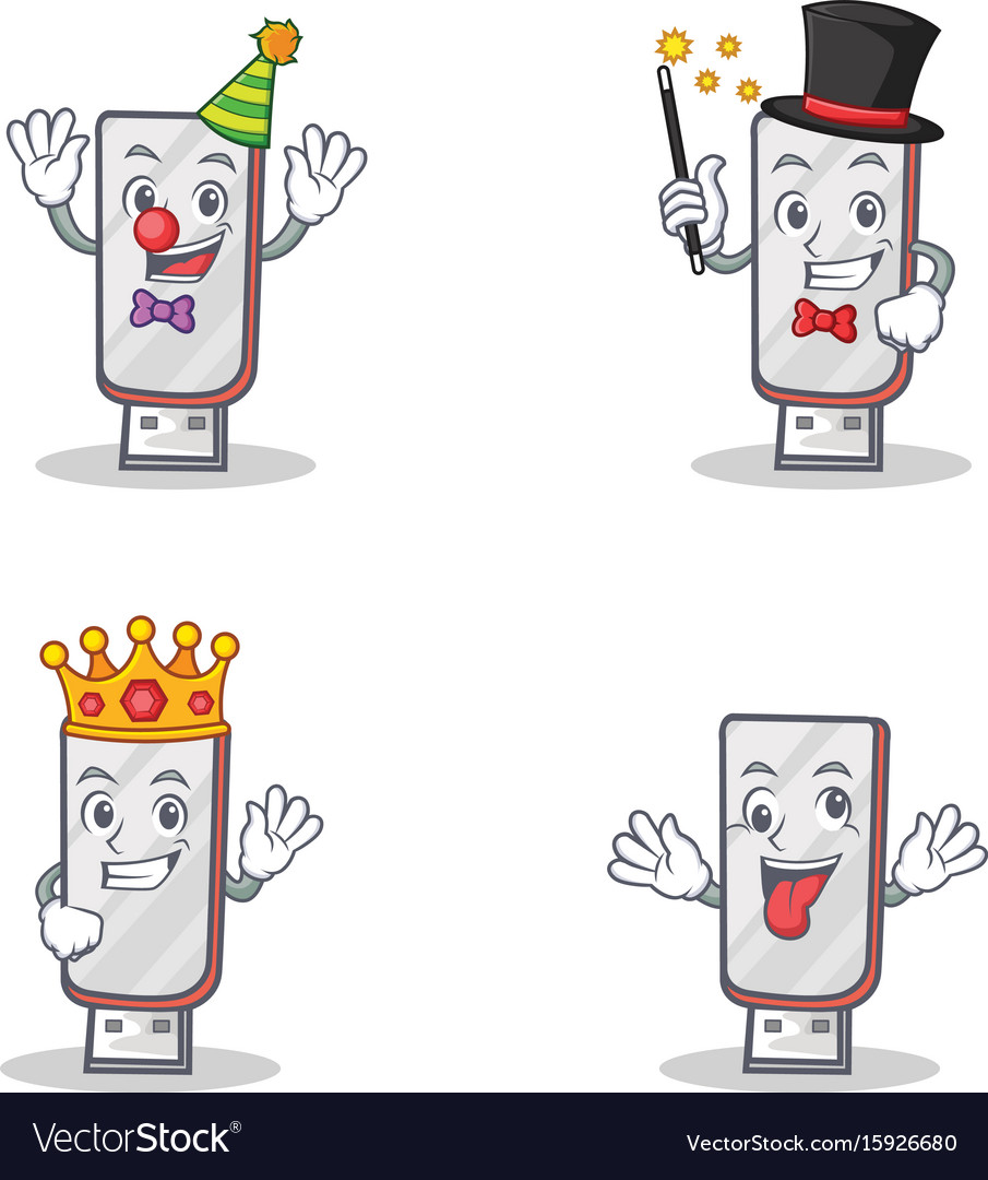 Set of flashdisk character with clown magician