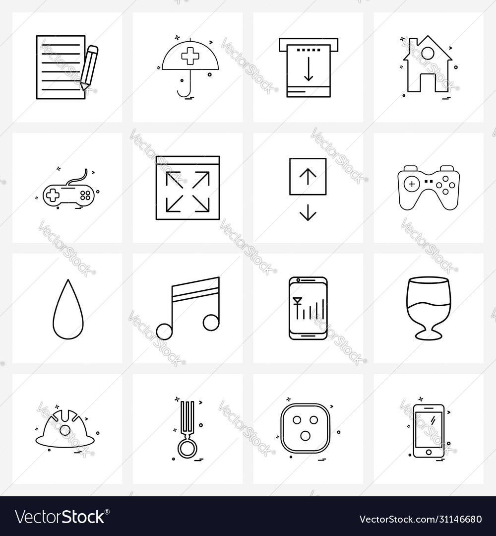 Simple set 16 line icons such as games