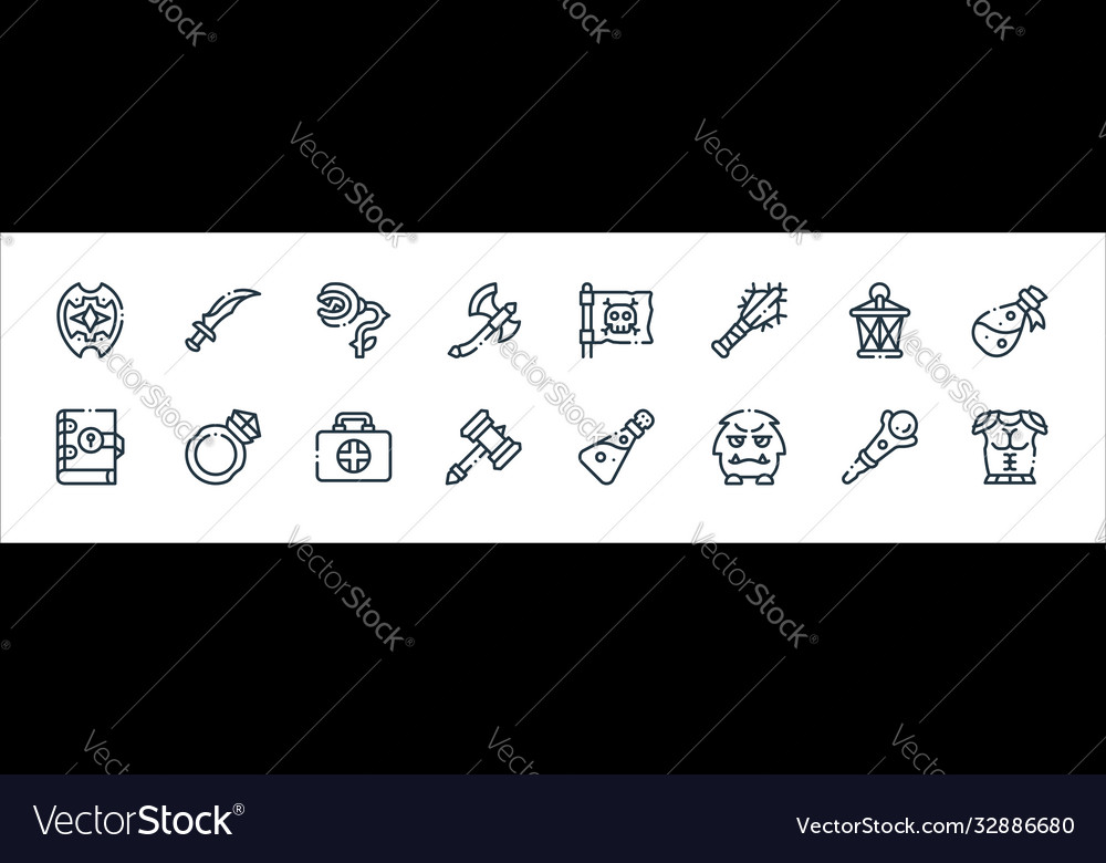 Videogame elements line icons linear set quality vector image Videogame elements line icons linear set quality