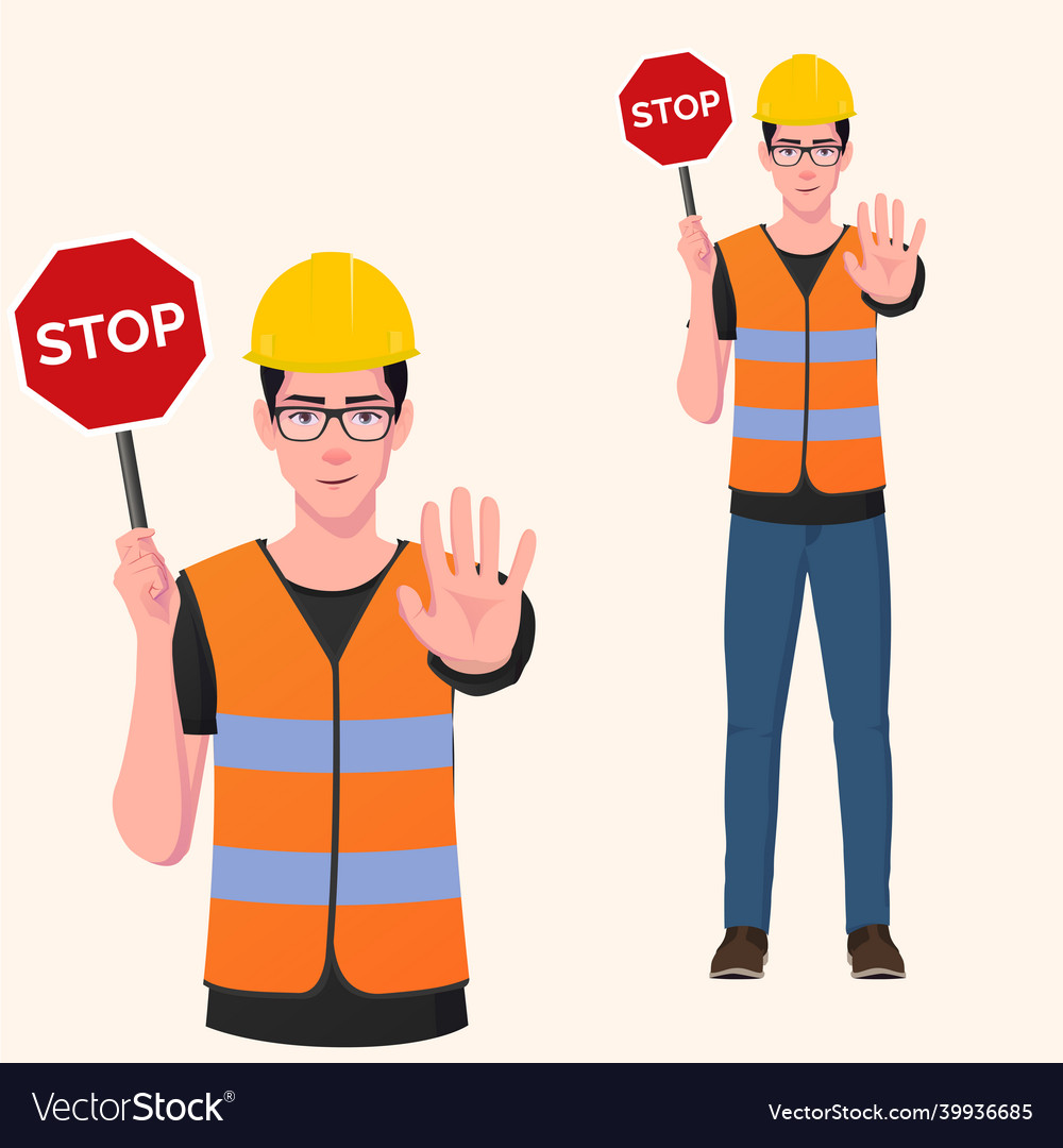 Construction worker holding stop sign Royalty Free Vector