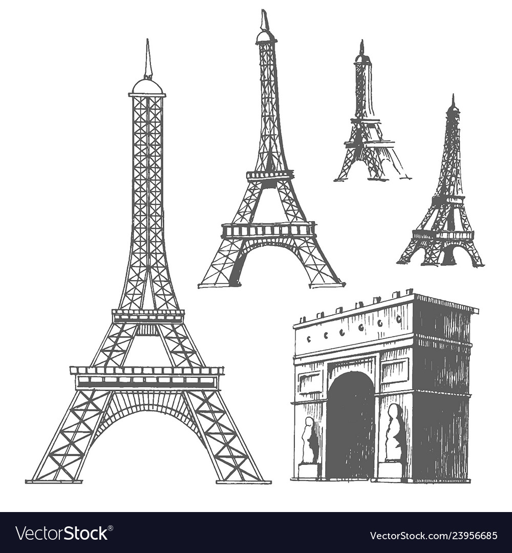 Hand drawn of paris famous Royalty Free Vector Image