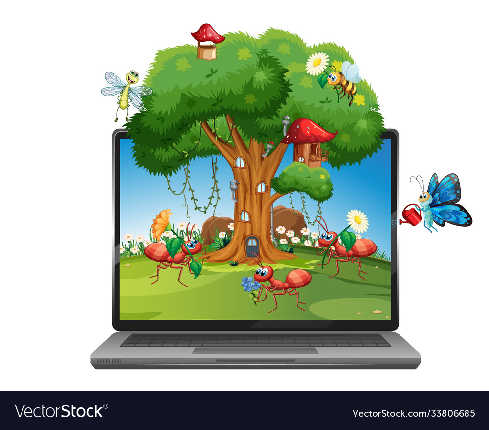 Insect cartoon fairy on computer background vector image Insect cartoon fairy on computer background