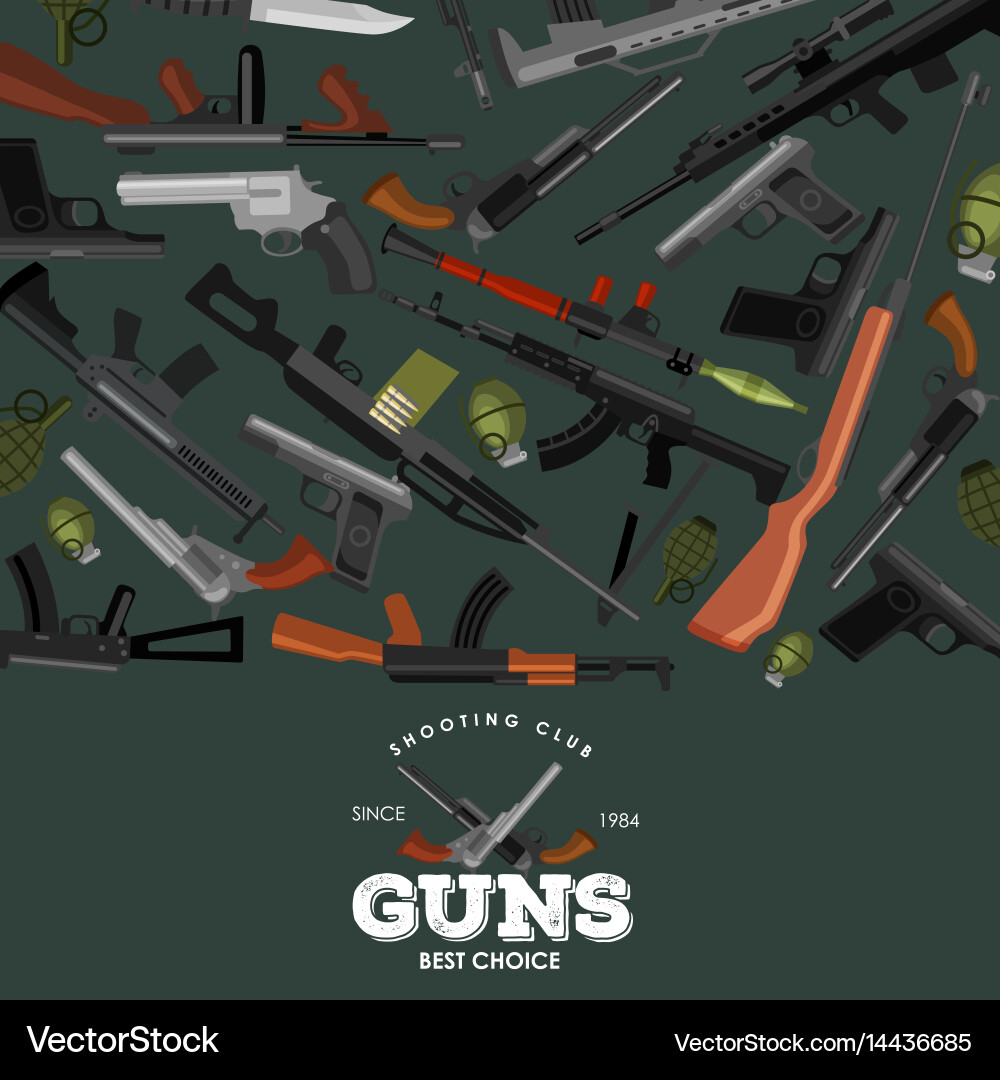 Military gun set automatic and hand weapon in Vector Image