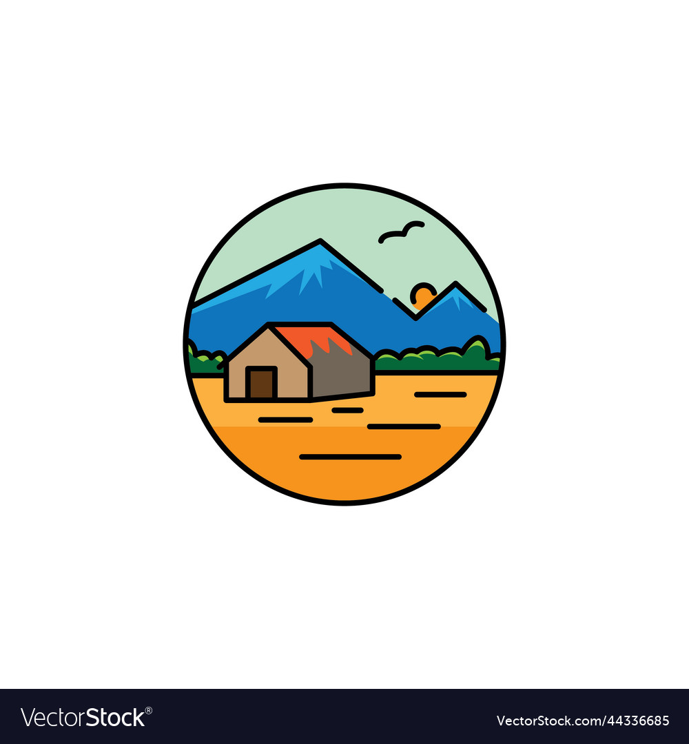 Rural mountain scenery design out line color