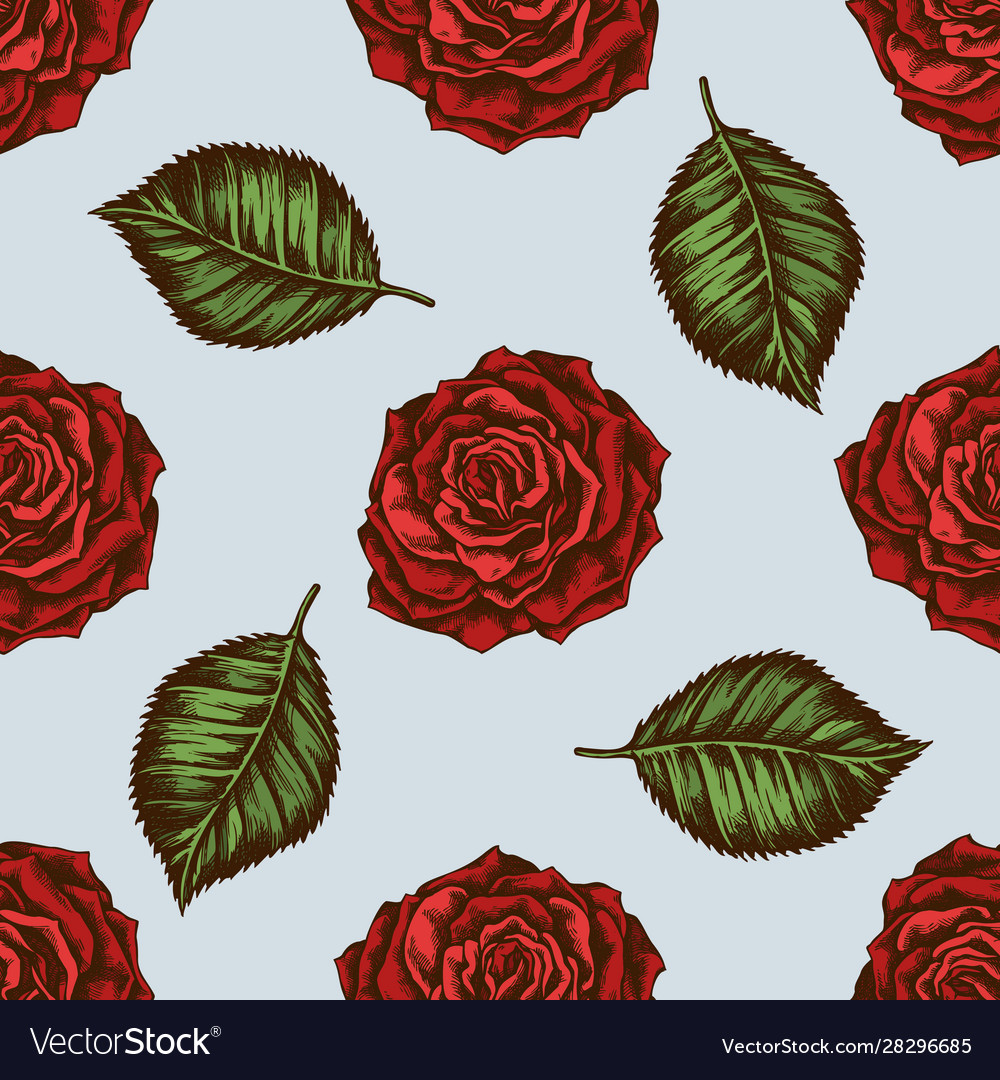 Seamless pattern with hand drawn colored roses