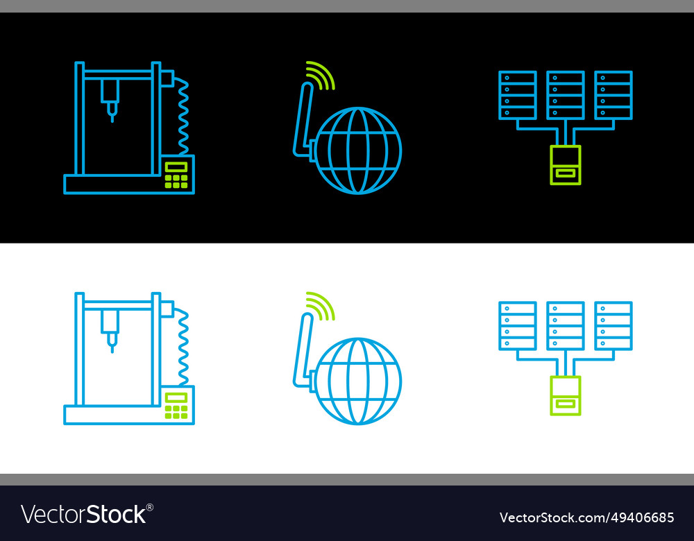Set line server data web hosting 3d printer vector image Set line server data web hosting 3d printer