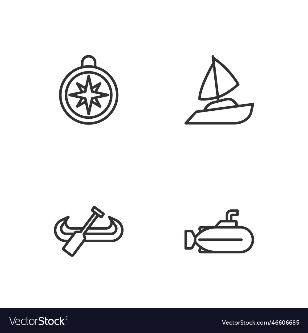 Set line submarine kayak and paddle compass Vector Image