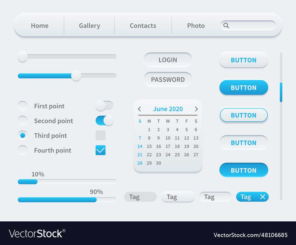 White interface elements universal ui template